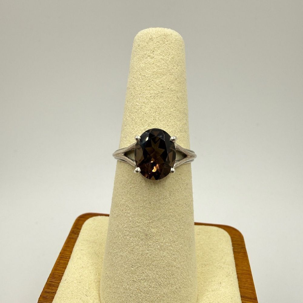 Stunning 8x6mm faceted, oval cut smokey topaz solitaire ring in sterling silver!